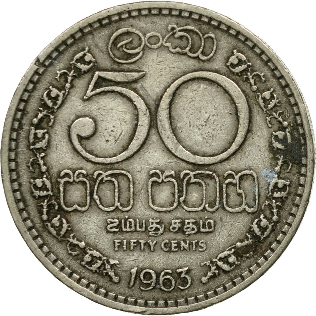 Monnaie, Ceylon, Elizabeth II, 50 Cents, 1963, TTB, Copper-nickel, KM:132