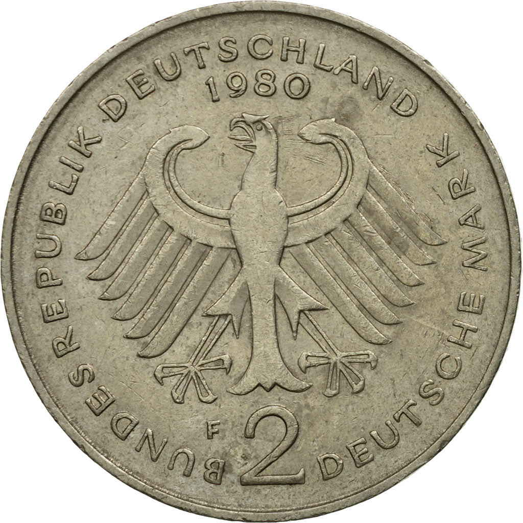 Coin, GERMANY - FEDERAL REPUBLIC, 2 Mark, 1980, Stuttgart, EF(40-45)