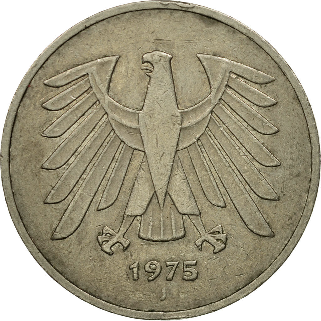 Coin, GERMANY - FEDERAL REPUBLIC, 5 Mark, 1975, Hamburg, EF(40-45)