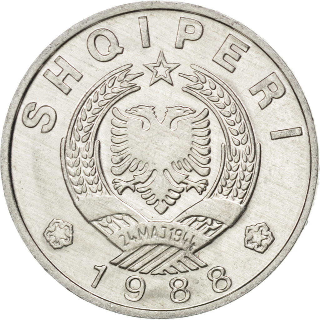 ALBANIA, 50 Qindarka, 1988, KM #72, MS(63), Aluminum, 24.1, 1.97