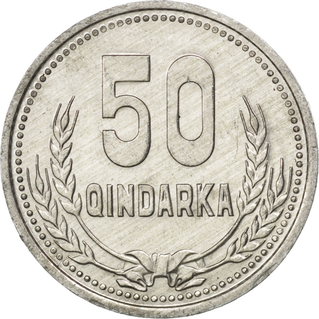 ALBANIA, 50 Qindarka, 1988, KM #72, MS(63), Aluminum, 24.1, 1.97