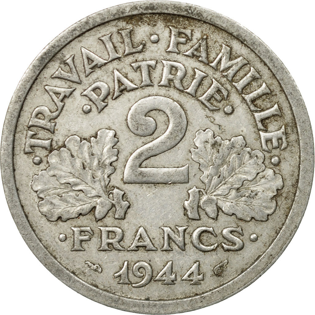 Moneda, Francia, Morlon, 2 Francs, 1944, Beaumont - Le Roger, MBC, Aluminio