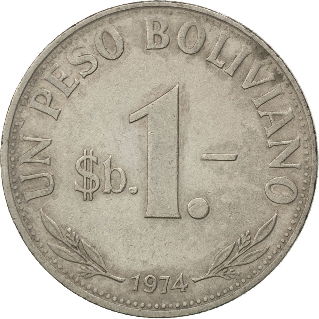 Bolivia, Peso Boliviano, 1974, BB, Acciaio ricoperto in nichel, KM:192