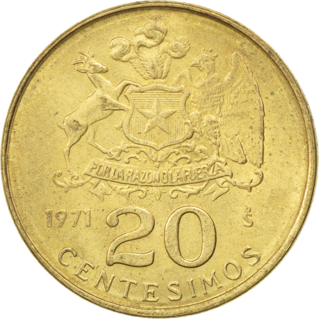 Coin, Chile, 20 Centesimos, 1971, MS(63), Aluminum-Bronze, KM:195