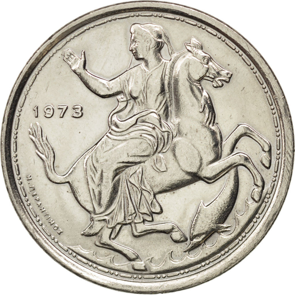 Grecia, Constantine II, 20 Drachmai, 1973, SPL-, Rame-nichel, KM:111