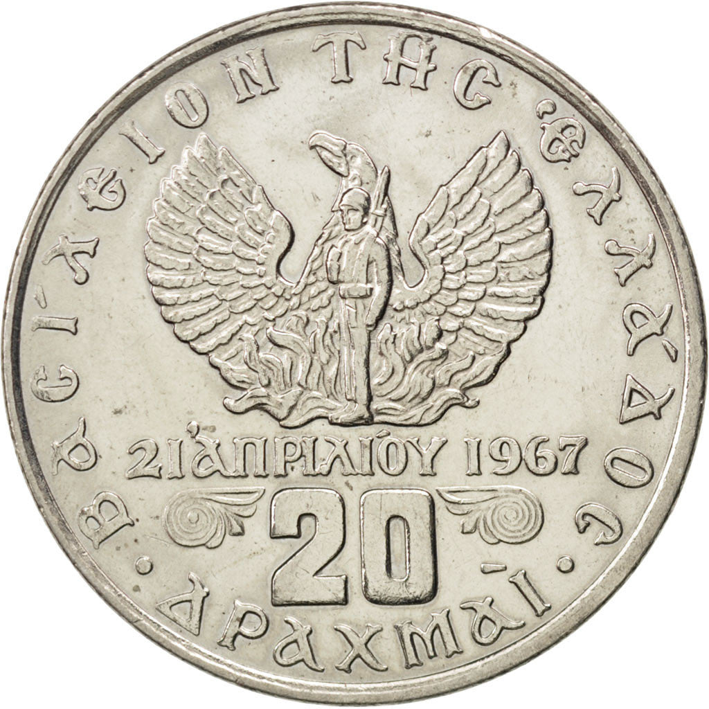 Grecia, Constantine II, 20 Drachmai, 1973, SPL-, Rame-nichel, KM:111