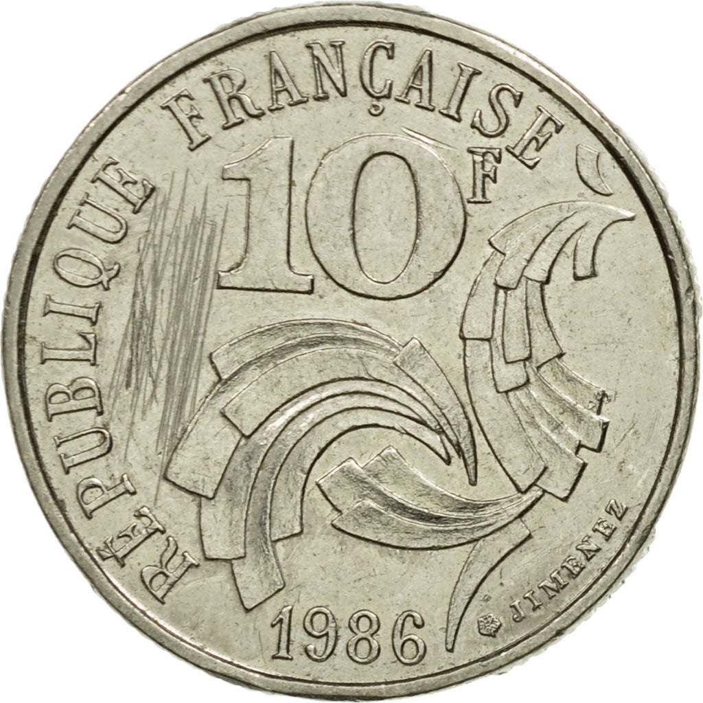 Moneda, Francia, Jimenez, 10 Francs, 1986, Paris, MBC, Níquel, KM:959