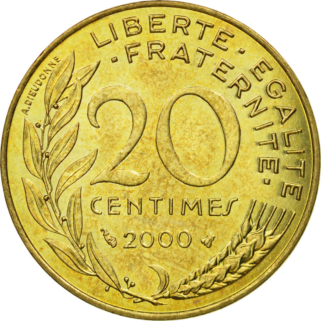 Coin, France, Marianne, 20 Centimes, 2000, Paris, EF(40-45), Aluminum-Bronze