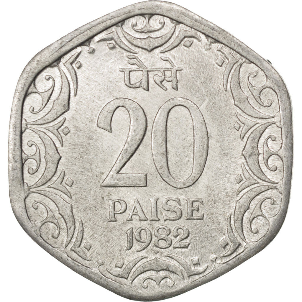 Coin, INDIA-REPUBLIC, 20 Paise, 1982, MS(60-62), Aluminum, KM:44