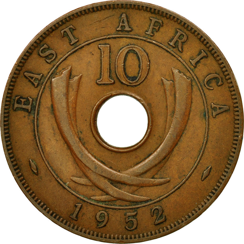 Coin, EAST AFRICA, George VI, 10 Cents, 1952, EF(40-45), Bronze, KM:34