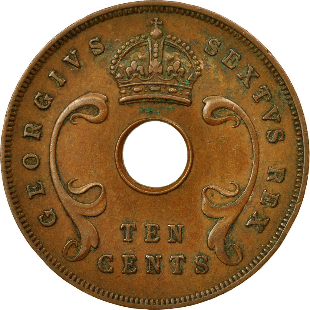 Coin, EAST AFRICA, George VI, 10 Cents, 1952, EF(40-45), Bronze, KM:34