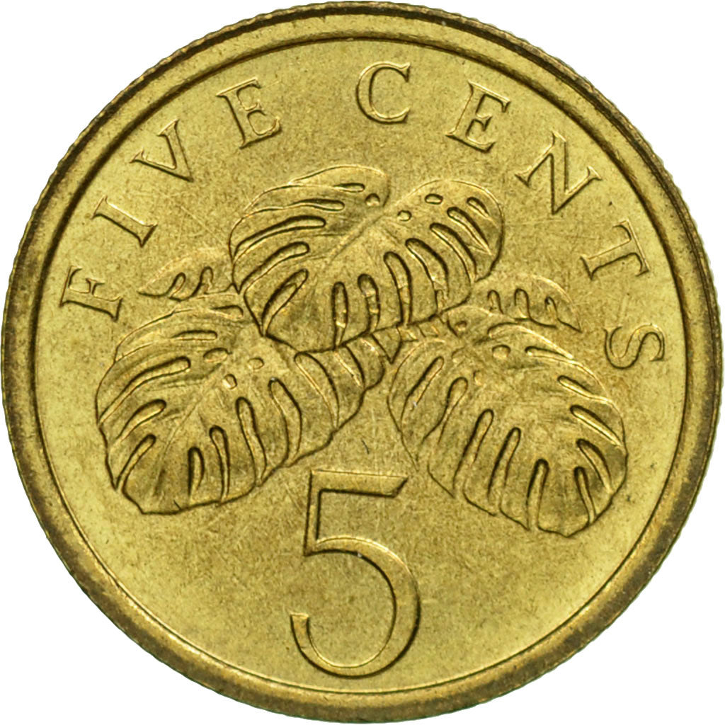 Coin, Singapore, 5 Cents, 1986, British Royal Mint, EF(40-45), Aluminum-Bronze