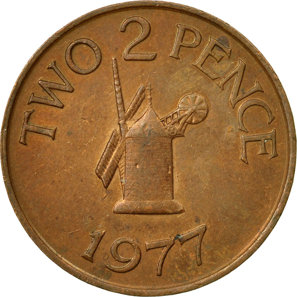 Monnaie, Guernsey, Elizabeth II, 2 Pence, 1977, Heaton, TTB, Bronze, KM:28