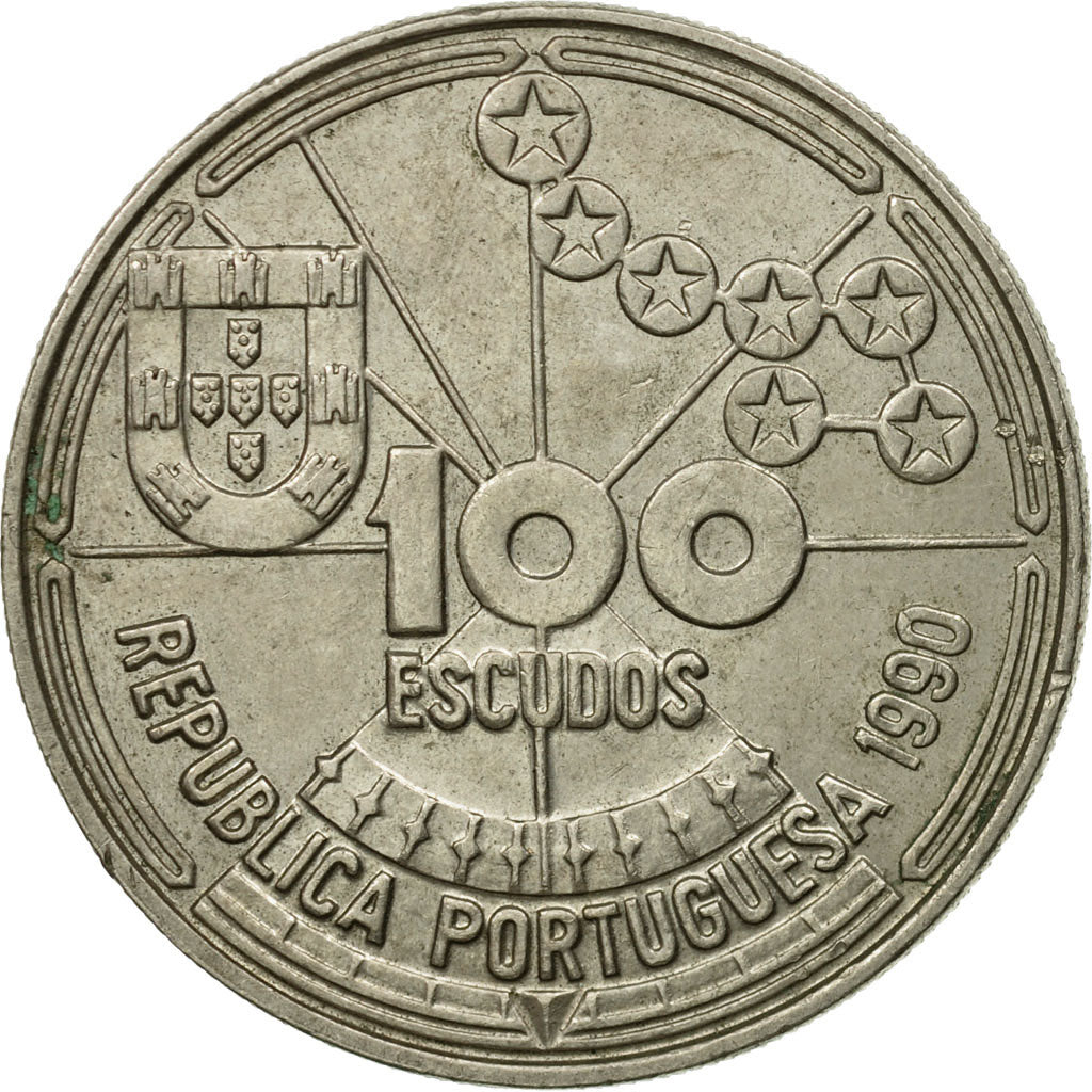 Coin, Portugal, 100 Escudos, 1990, EF(40-45), Copper-nickel, KM:649