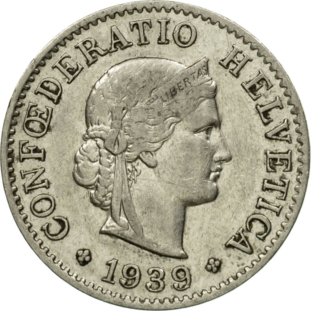 Coin, Switzerland, 5 Rappen, 1939, Bern, EF(40-45), Nickel, KM:26b