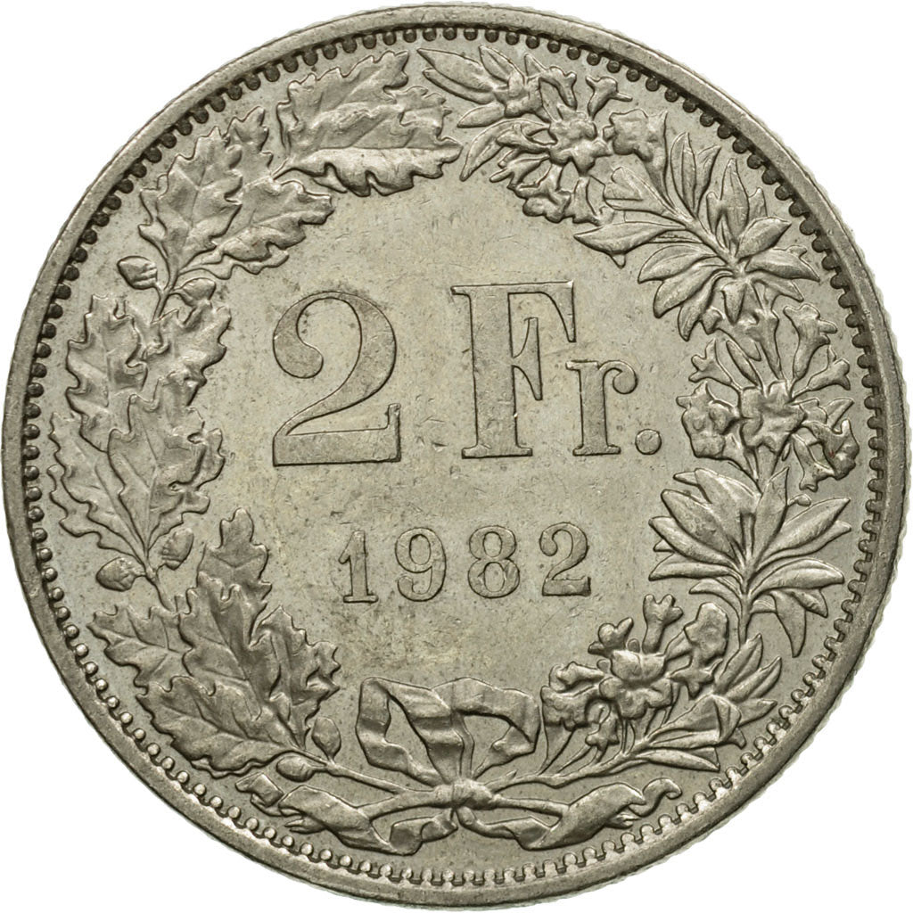 Coin, Switzerland, 2 Francs, 1982, EF(40-45), Copper-nickel, KM:21a.2