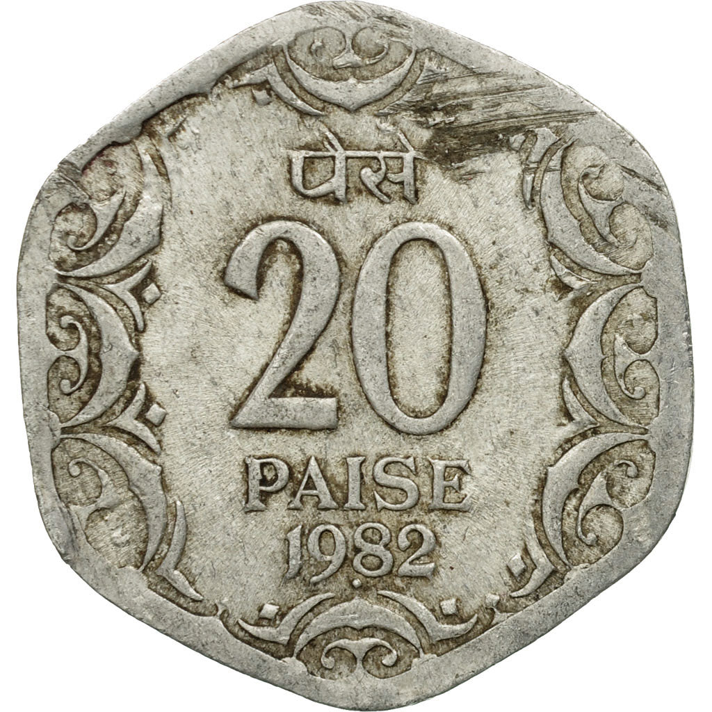 Coin, INDIA-REPUBLIC, 20 Paise, 1982, EF(40-45), Aluminum, KM:44