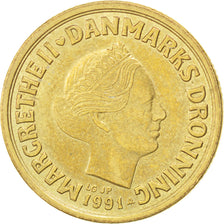 DENMARK, 20 Kroner, 1991, Copenhagen, KM #871, MS(60-62), Aluminum-Bronze, 27,..