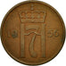 Moneda, Noruega, Haakon VII, 5 Öre, 1956, MBC, Bronce, KM:400