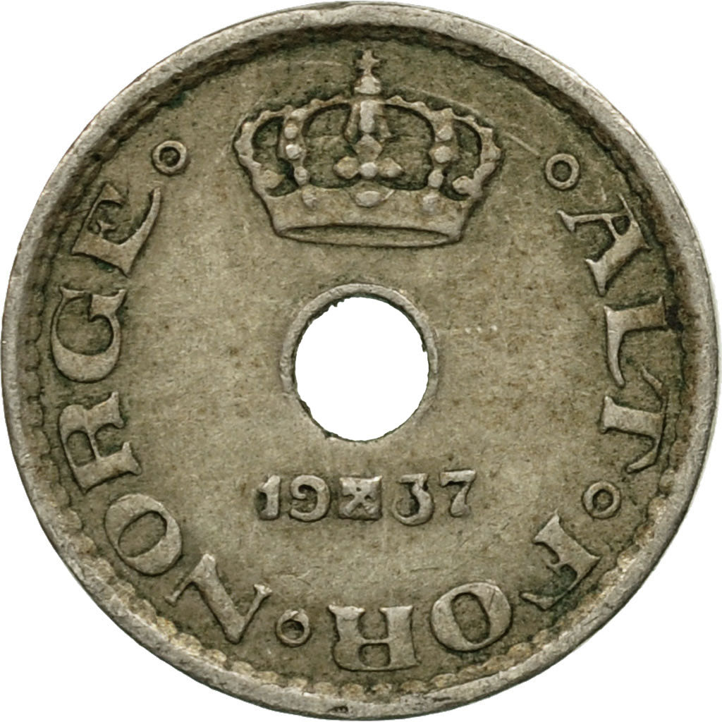 Coin, Norway, Haakon VII, 10 Öre, 1937, EF(40-45), Copper-nickel, KM:383