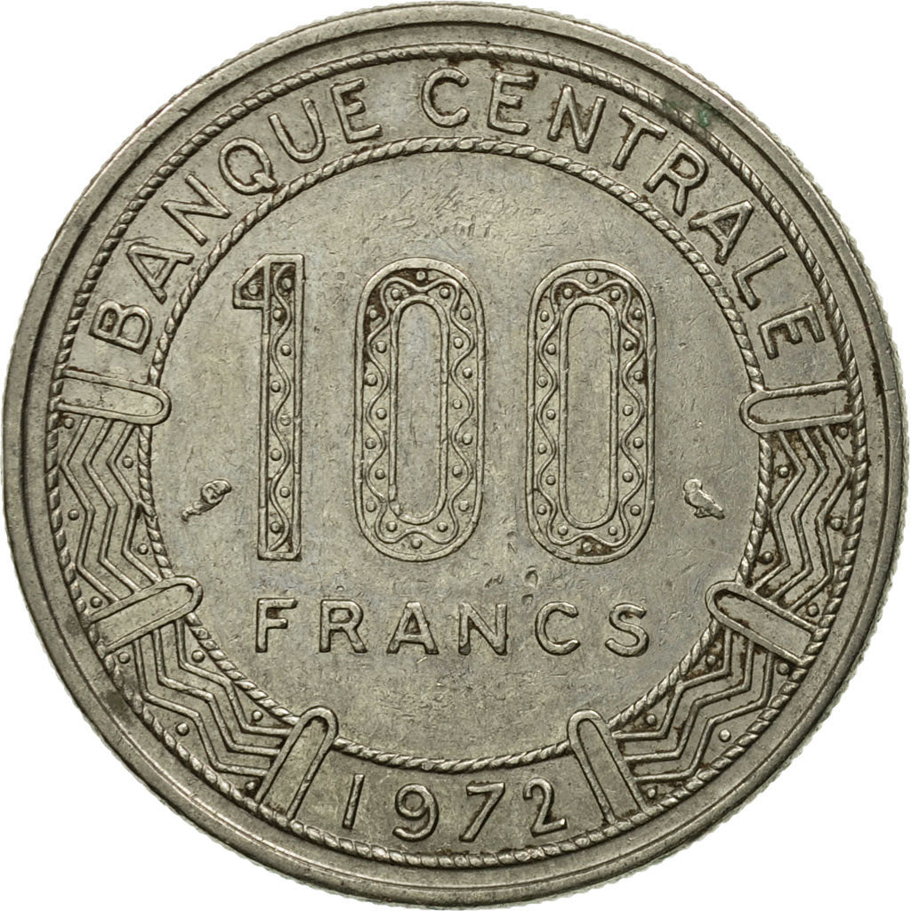 Coin, Central African Republic, 100 Francs, 1972, EF(40-45), Nickel, KM:6