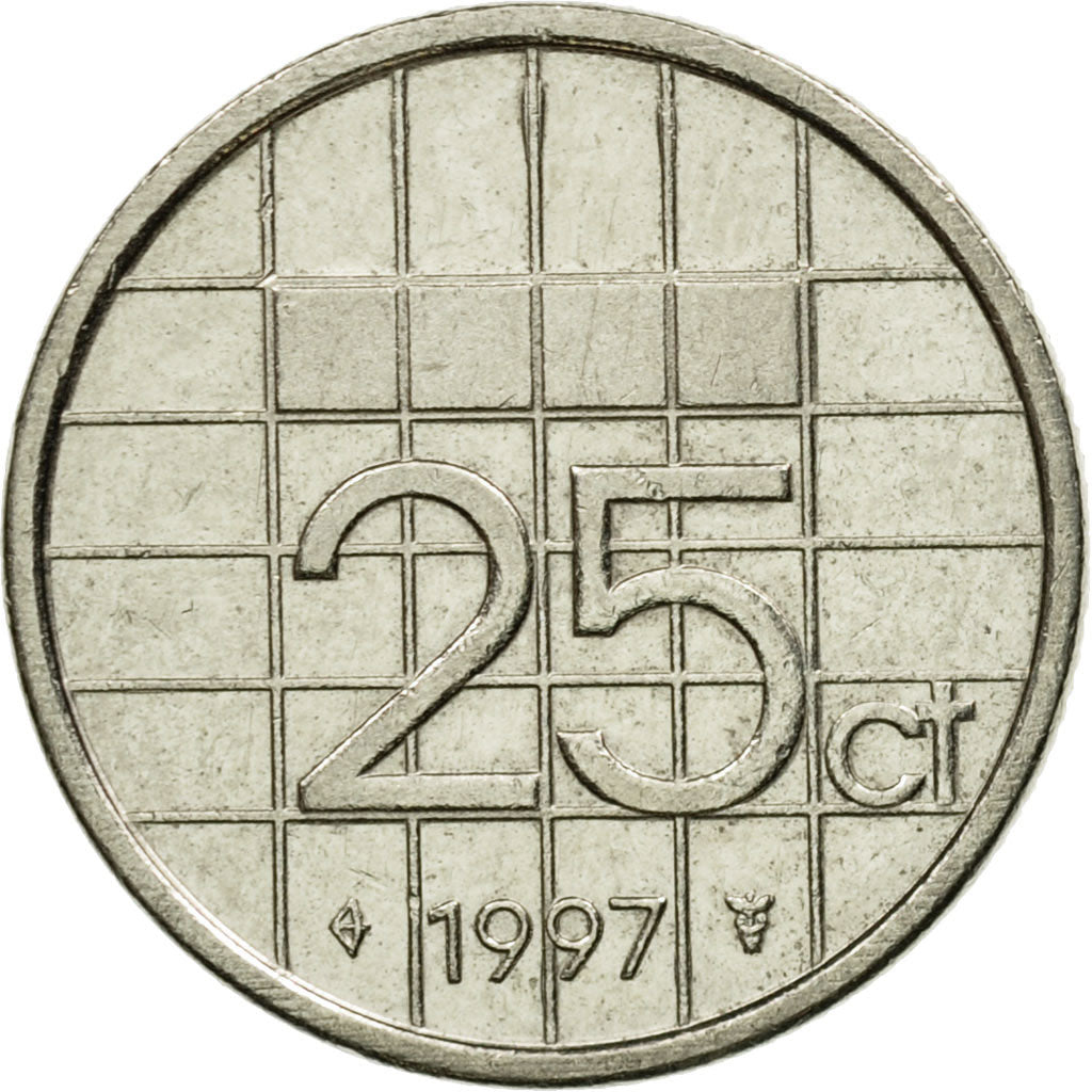 Coin, Netherlands, Beatrix, 25 Cents, 1997, EF(40-45), Nickel, KM:204