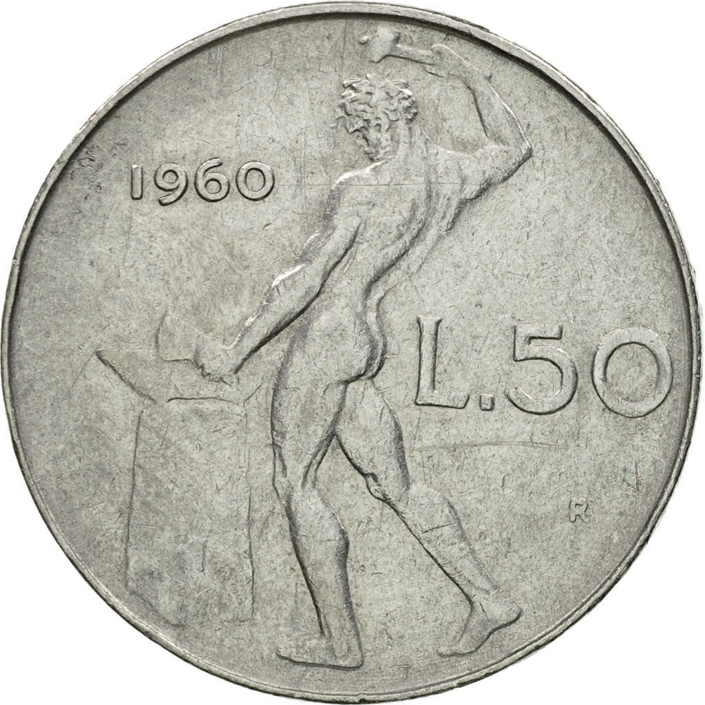 Coin, Italy, 50 Lire, 1960, Rome, EF(40-45), Stainless Steel, KM:95.1