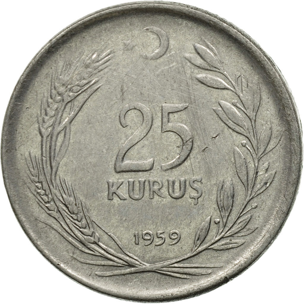 Coin, Turkey, 25 Kurus, 1959, EF(40-45), Stainless Steel, KM:892.1