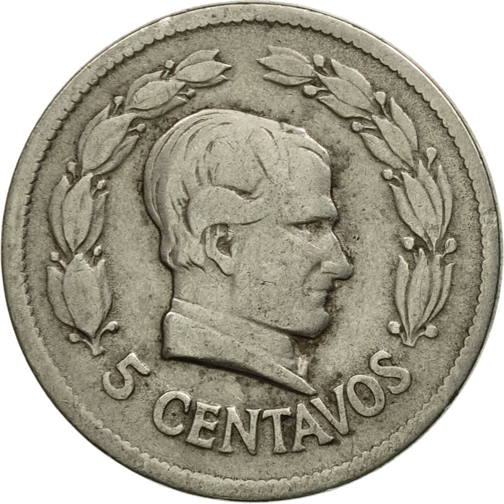 Coin, Ecuador, 5 Centavos, Cinco, 1928, Heaton, EF(40-45), Nickel, KM:69