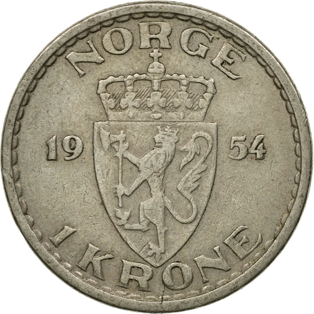Coin, Norway, Haakon VII, Krone, 1954, EF(40-45), Copper-nickel, KM:397.2