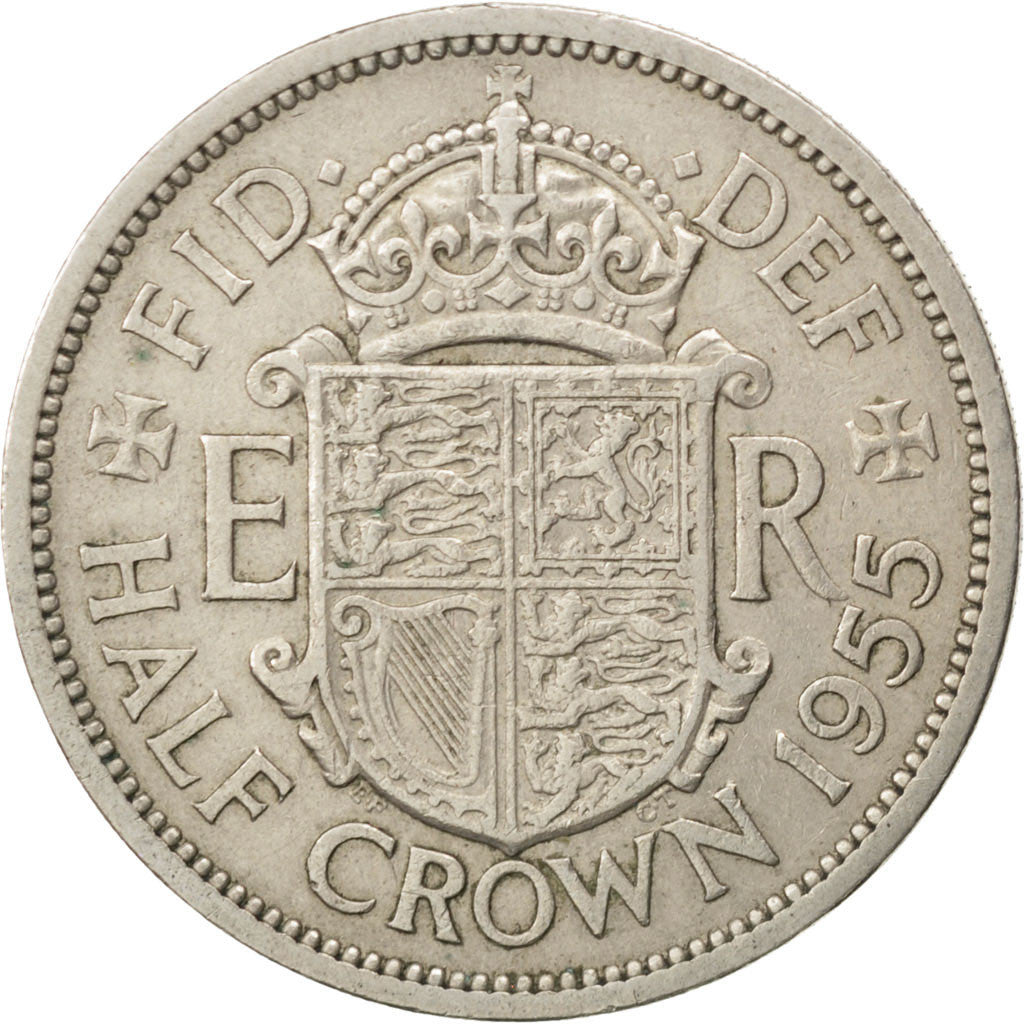 Coin, Great Britain, Elizabeth II, 1/2 Crown, 1955, EF(40-45), Copper-nickel