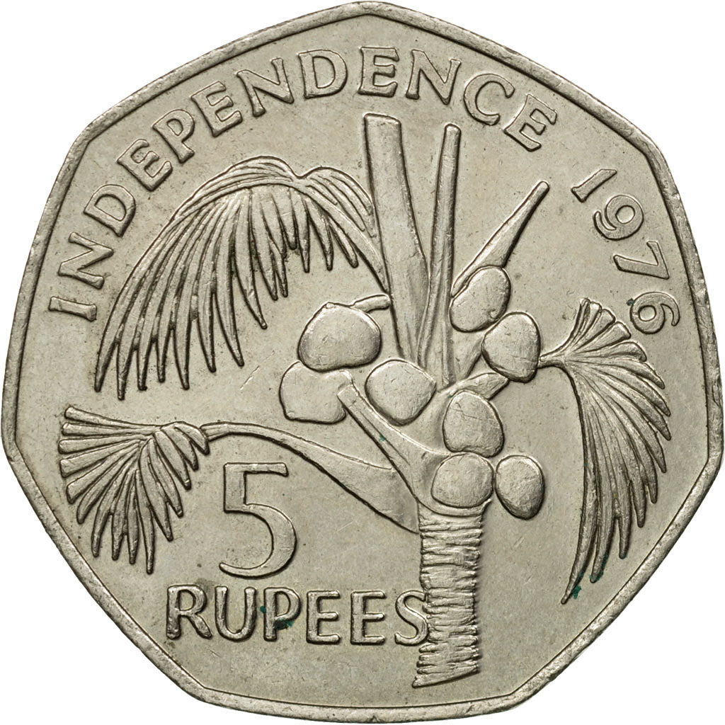 Coin, Seychelles, 5 Rupees, 1976, British Royal Mint, EF(40-45), Copper-nickel