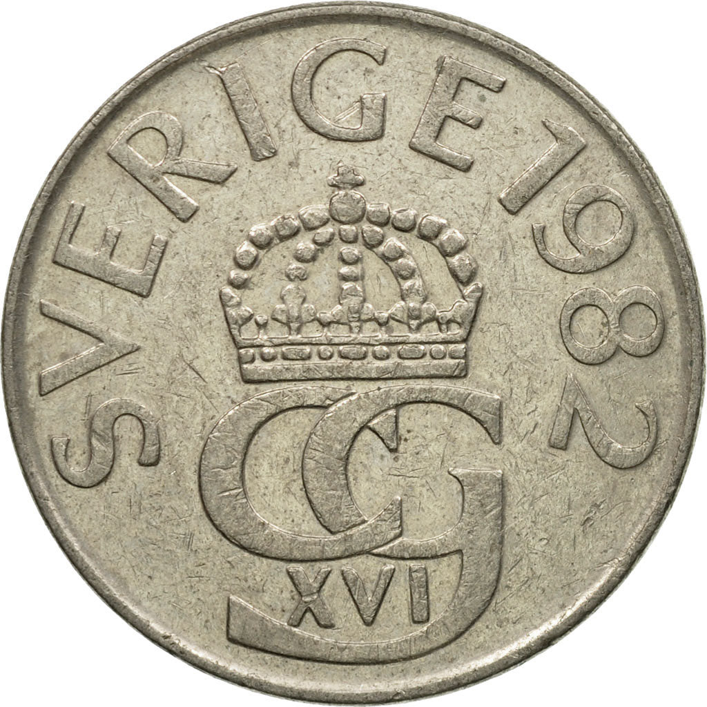 Moneda, Suecia, Carl XVI Gustaf, 5 Kronor, 1982, MBC, Cobre - níquel, KM:853