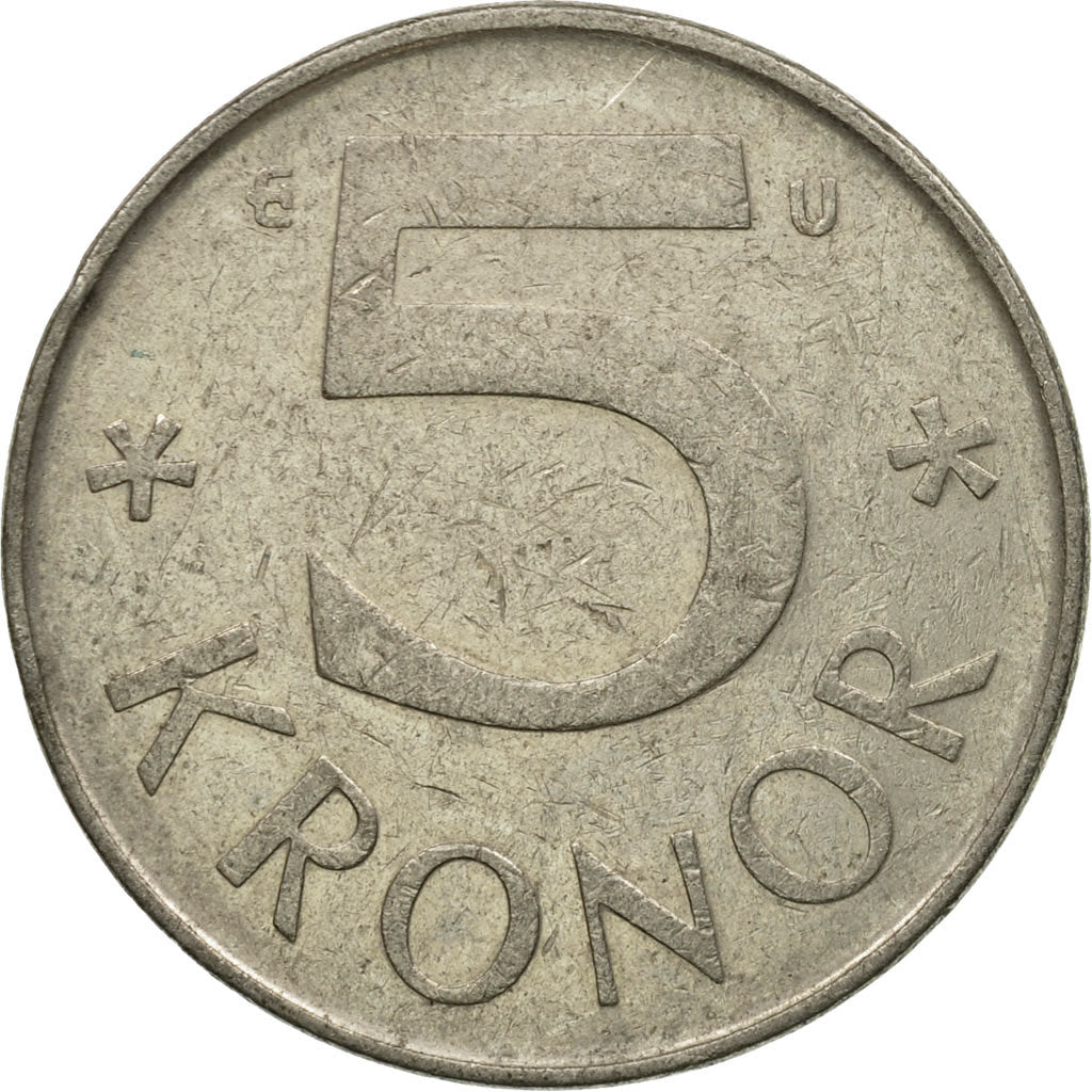 Moneda, Suecia, Carl XVI Gustaf, 5 Kronor, 1982, MBC, Cobre - níquel, KM:853