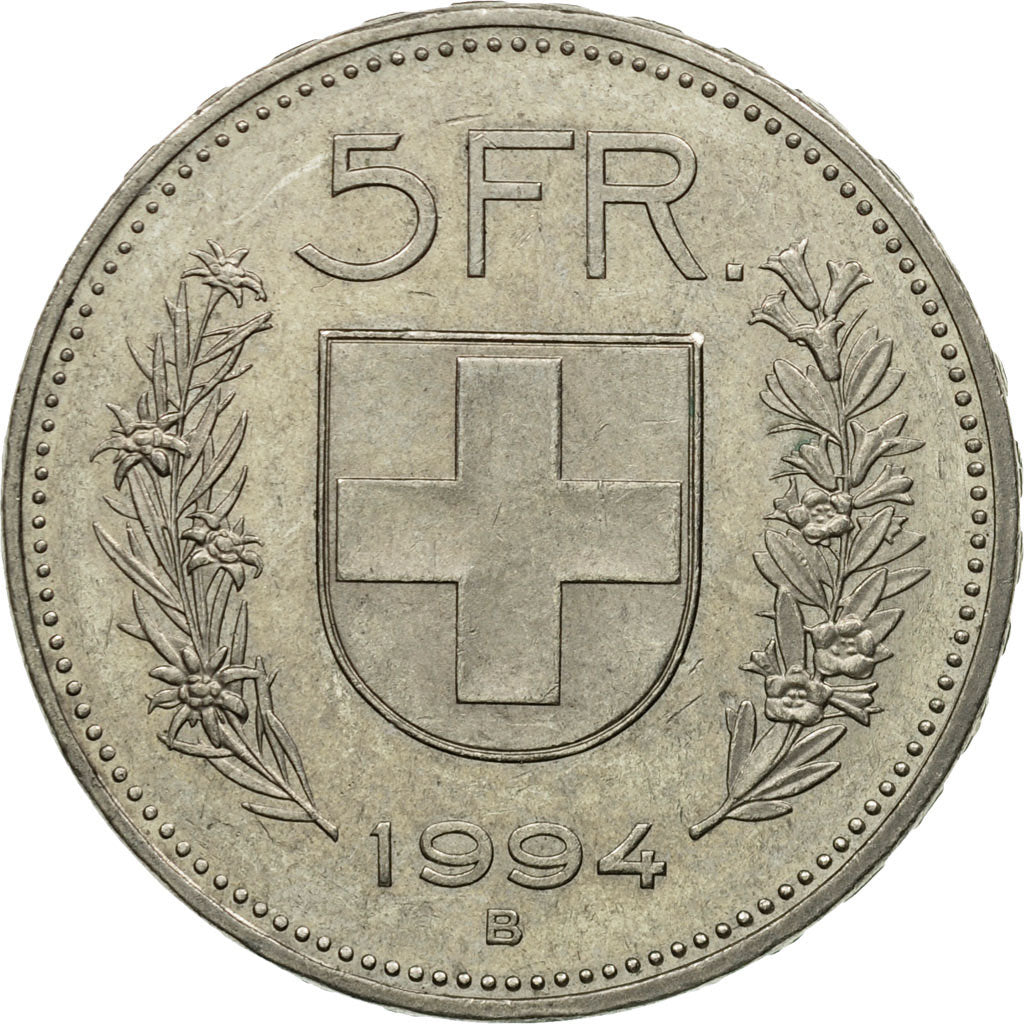 Coin, Switzerland, 5 Francs, 1994, Bern, EF(40-45), Copper-nickel, KM:40a.4