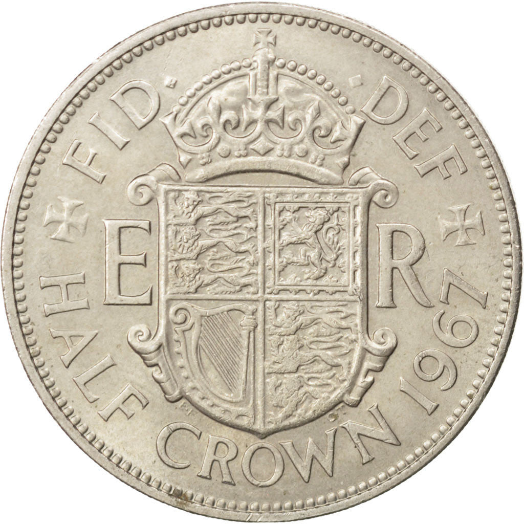 Coin, Great Britain, Elizabeth II, 1/2 Crown, 1967, AU(55-58), Copper-nickel