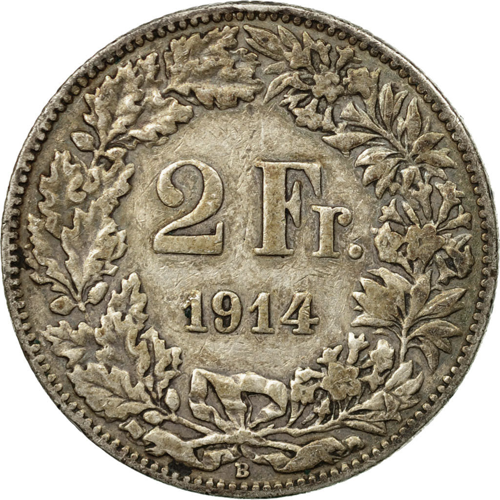 Coin, Switzerland, 2 Francs, 1914, Bern, EF(40-45), Silver, KM:21