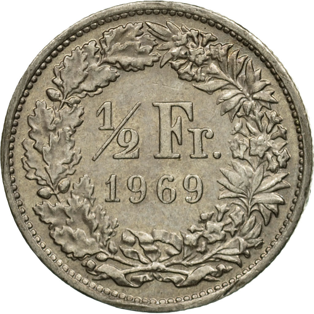 Coin, Switzerland, 1/2 Franc, 1969, Bern, EF(40-45), Copper-nickel, KM:23a.1