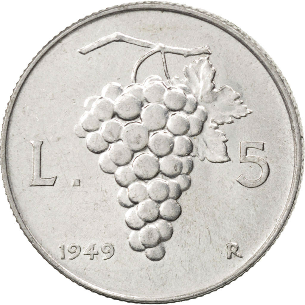 ITALY, 5 Lire, 1949, Rome, KM #89, MS(60-62), Aluminum, 26.7, 2.52
