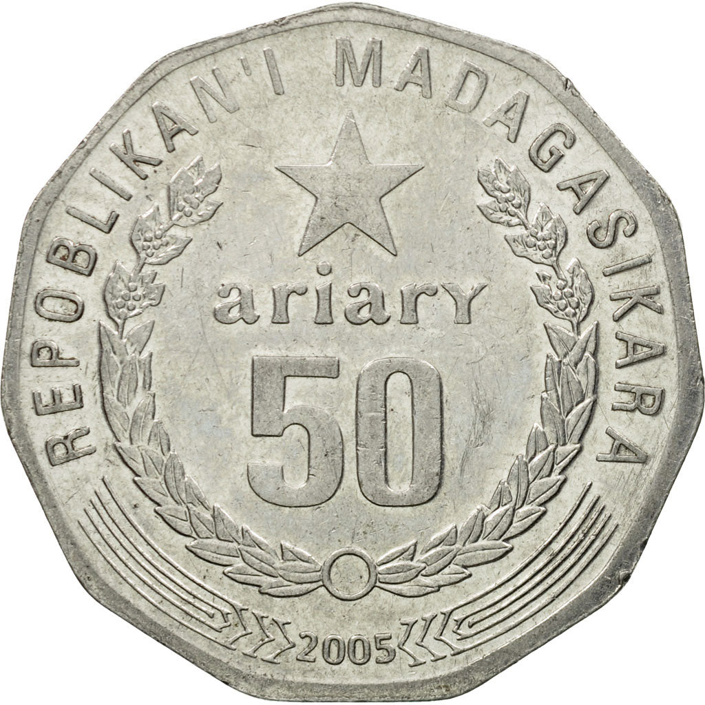 Coin, Madagascar, 50 Ariary, 2005, Royal Canadian Mint, EF(40-45), Stainless