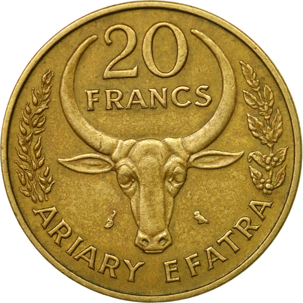 Coin, Madagascar, 20 Francs, 4 Ariary, 1971, Paris, EF(40-45), Aluminum-Bronze