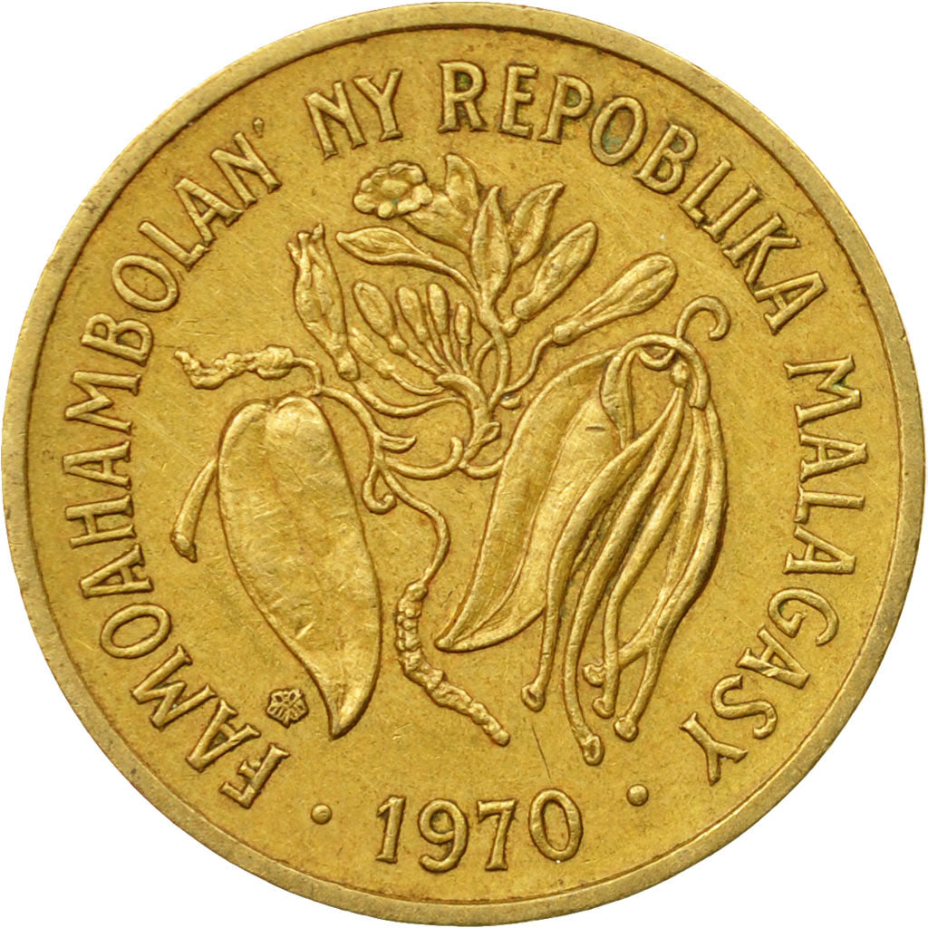 Coin, Madagascar, 10 Francs, 2 Ariary, 1970, Paris, EF(40-45), Aluminum-Bronze
