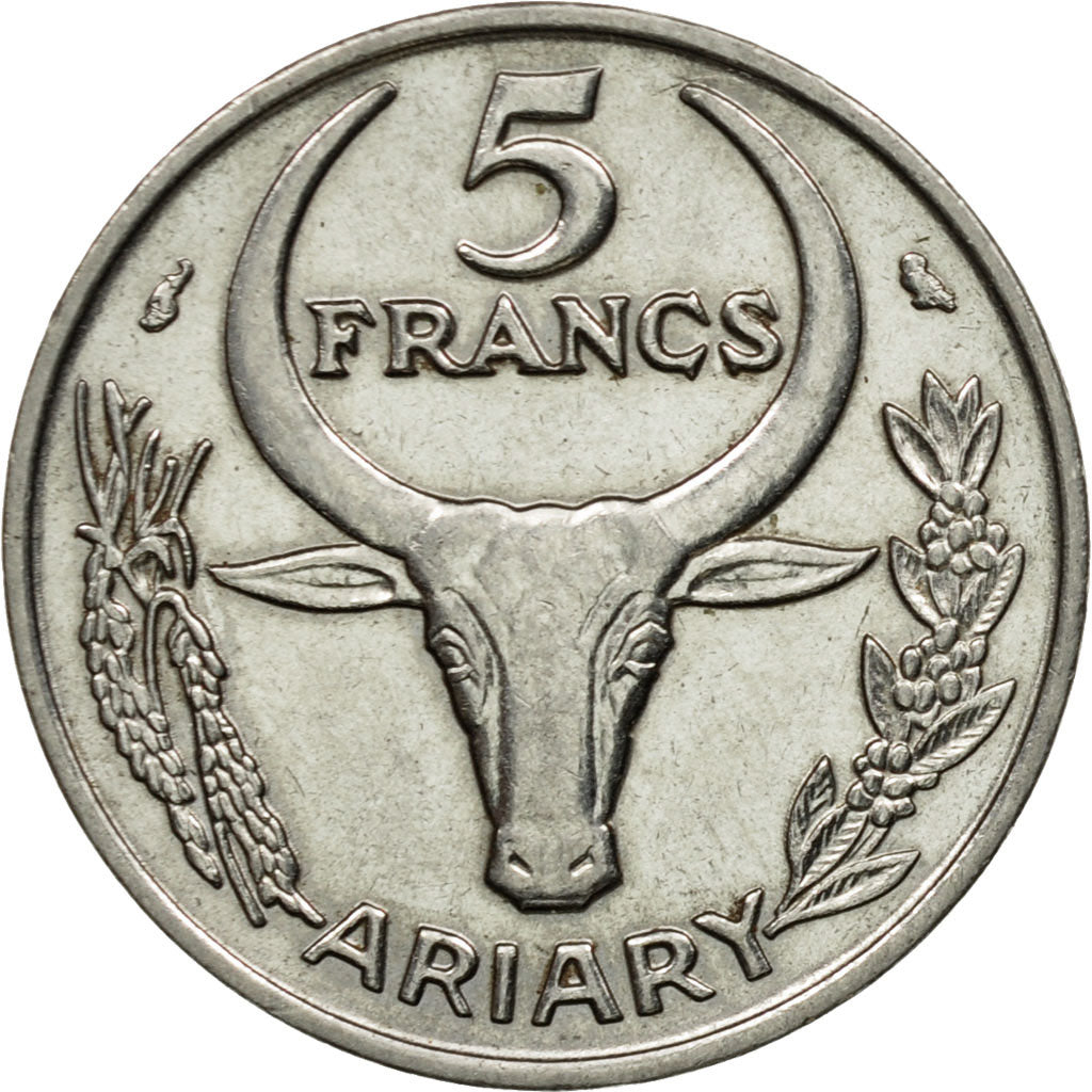 Coin, Madagascar, 5 Francs, Ariary, 1972, Paris, EF(40-45), Stainless Steel