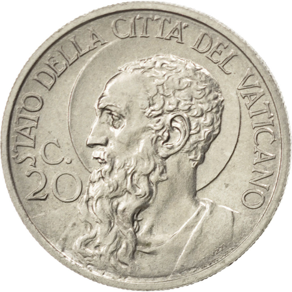 VATICAN CITY, 20 Centesimi, 1930, KM #3, MS(63), Nickel, 3.83
