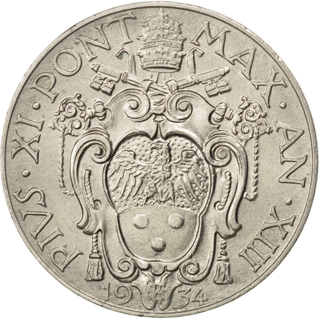 VATICAN CITY, 2 Lire, 1934, KM #6, MS(63), Nickel, 29, 9.96