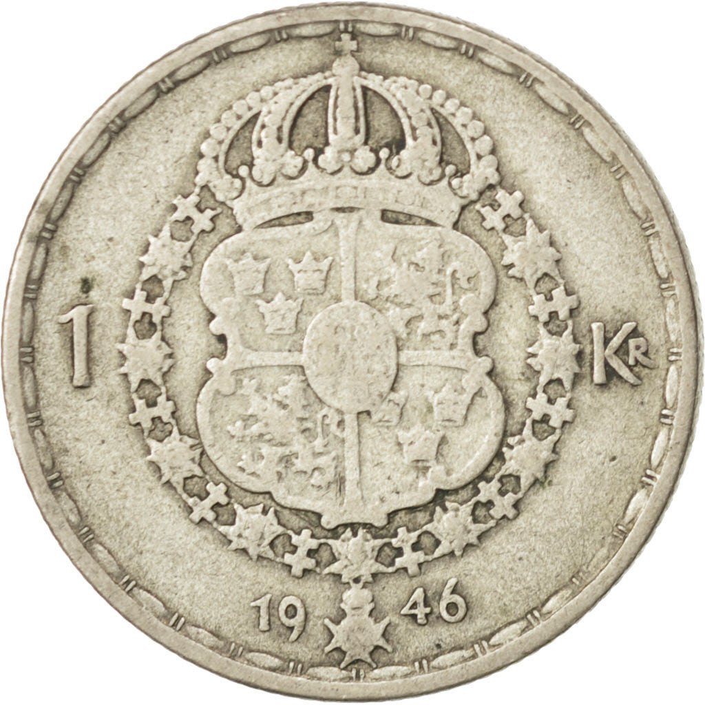 Svezia, Gustaf V, Krona, 1946, MB+, Argento, KM:814