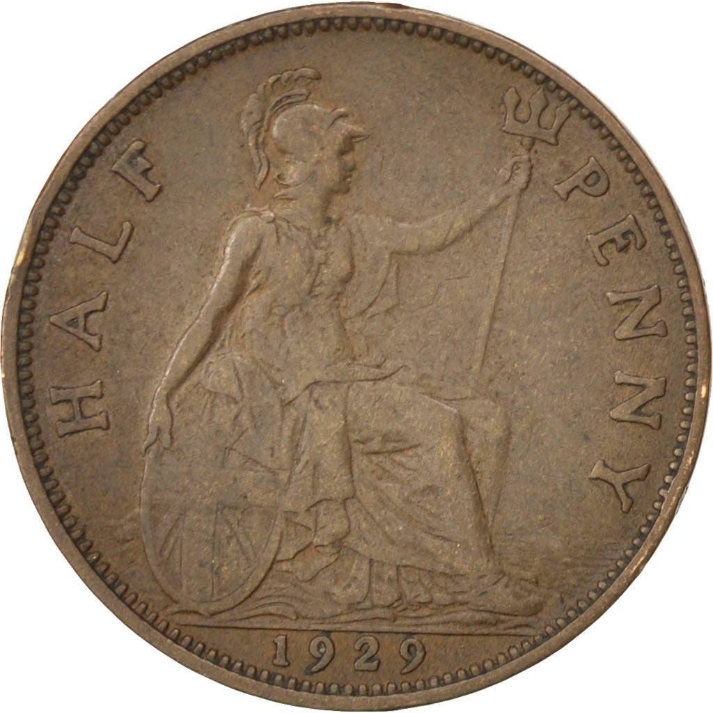 Coin, Great Britain, George V, 1/2 Penny, 1929, EF(40-45), Bronze, KM:837