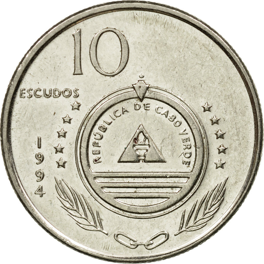 Coin, Cape Verde, 10 Escudos, 1994, EF(40-45), Nickel plated steel, KM:29