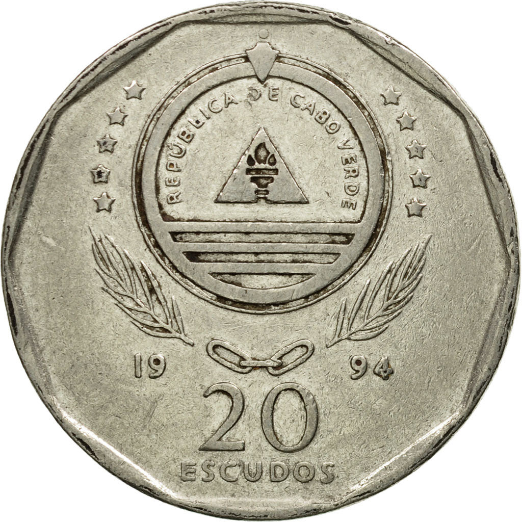 Moneta, Capo Verde, 20 Escudos, 1994, BB, Acciaio placcato nichel, KM:33