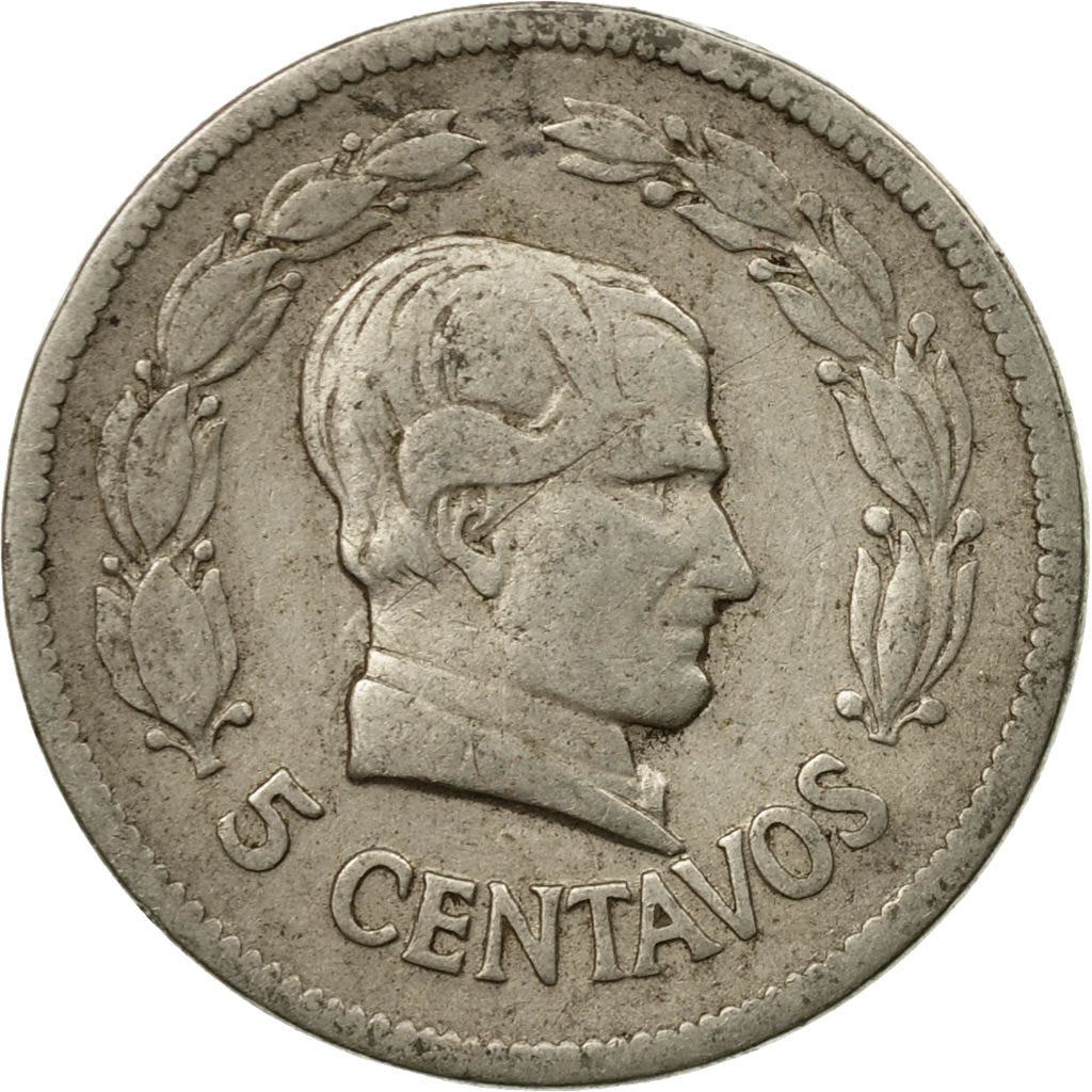 Coin, Ecuador, 5 Centavos, Cinco, 1928, Heaton, EF(40-45), Nickel, KM:69